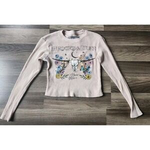 BROOKS & DUNN CROPPED HENLEY SHIRT WOMENS JUNIOR SIZE SMALL RIBBED COUNTRY MUSIC